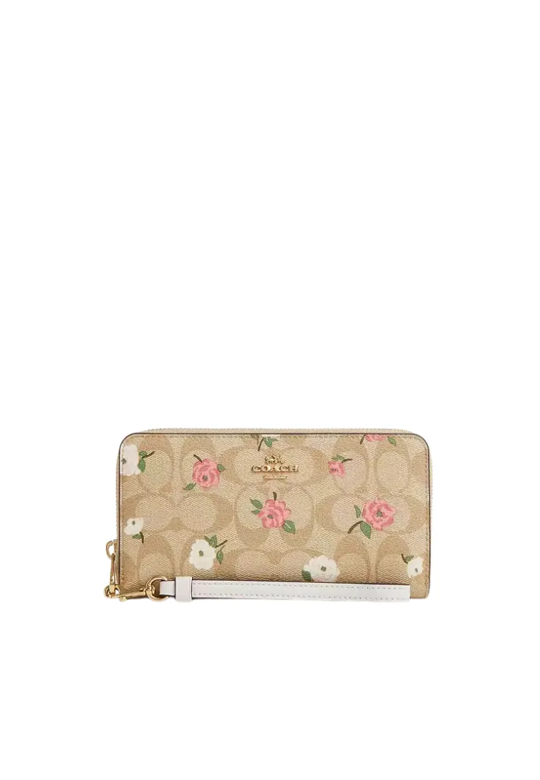 Practical cash organizer Coach Long Zip Around Wallet In Signature Canvas With Floral Print In Light Khaki CR966