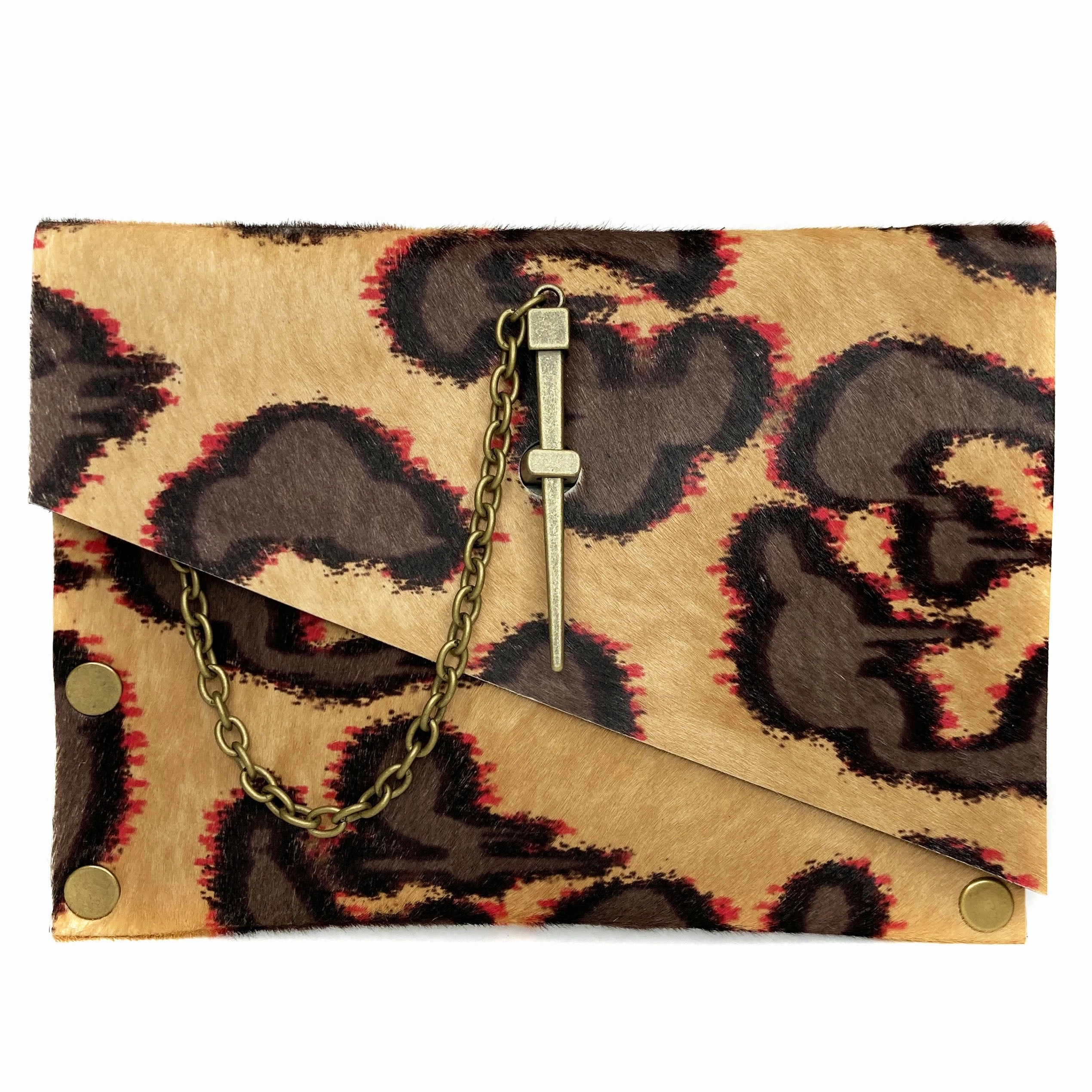 Oversized Leopard Print (calf-hair) Dagger Clutch Minimal Look