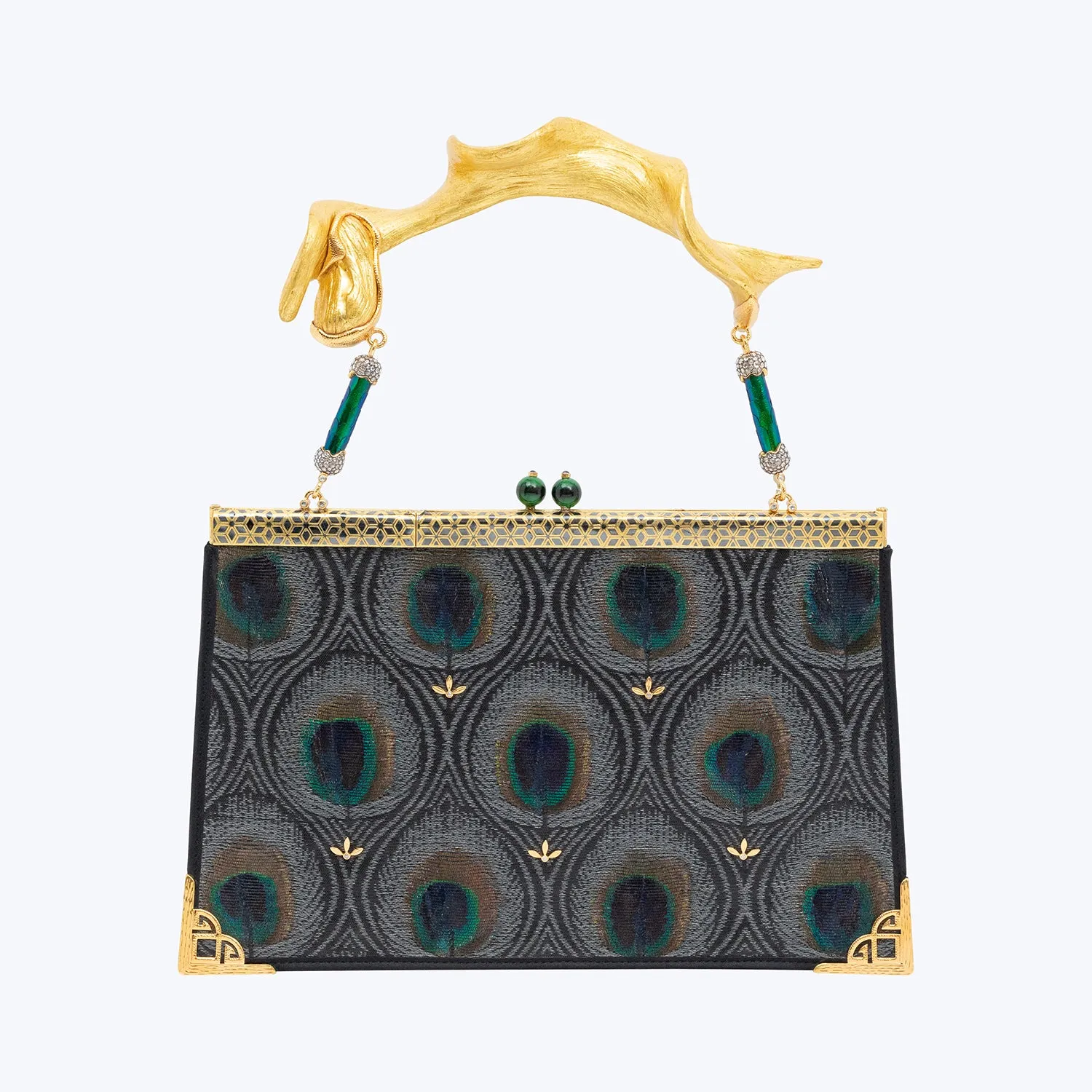 Peacock Textile Handbag with Green Jade, Neilloware, Scarab and Diamond Timeless Accessory