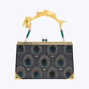 Peacock Textile Handbag with Green Jade, Neilloware, Scarab and Diamond Timeless Accessory