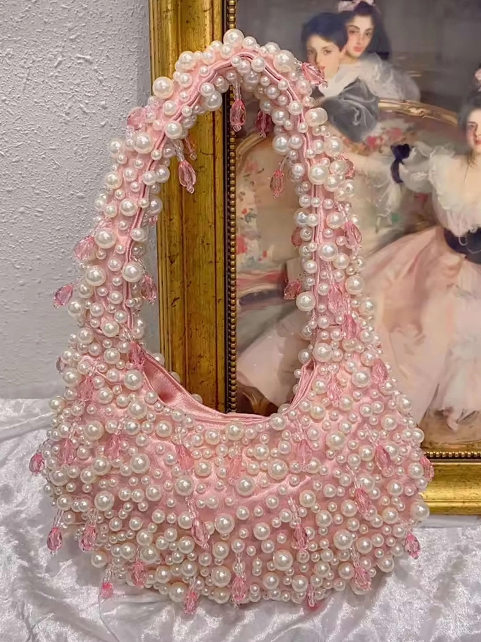 Simple Utility Casual Elegance Pearl Beaded Shoulder Bag ?C Elegant Statement Handbag for Special Occasions