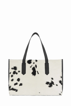 Outdoor journey Portable Companion Madagascar Leather Tote Bag Black & White Cowhide