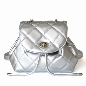 Outdoor Comfort Utility Minimal Touch Perseis | Silver Quilted Leather Backpack ?C Chic, Trendy & Eye-Catching