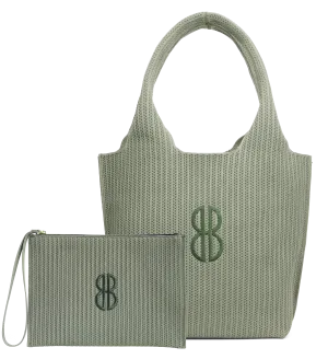 Reusable Solution Sutton City Tote - Sage Stripe Monogram - Medium