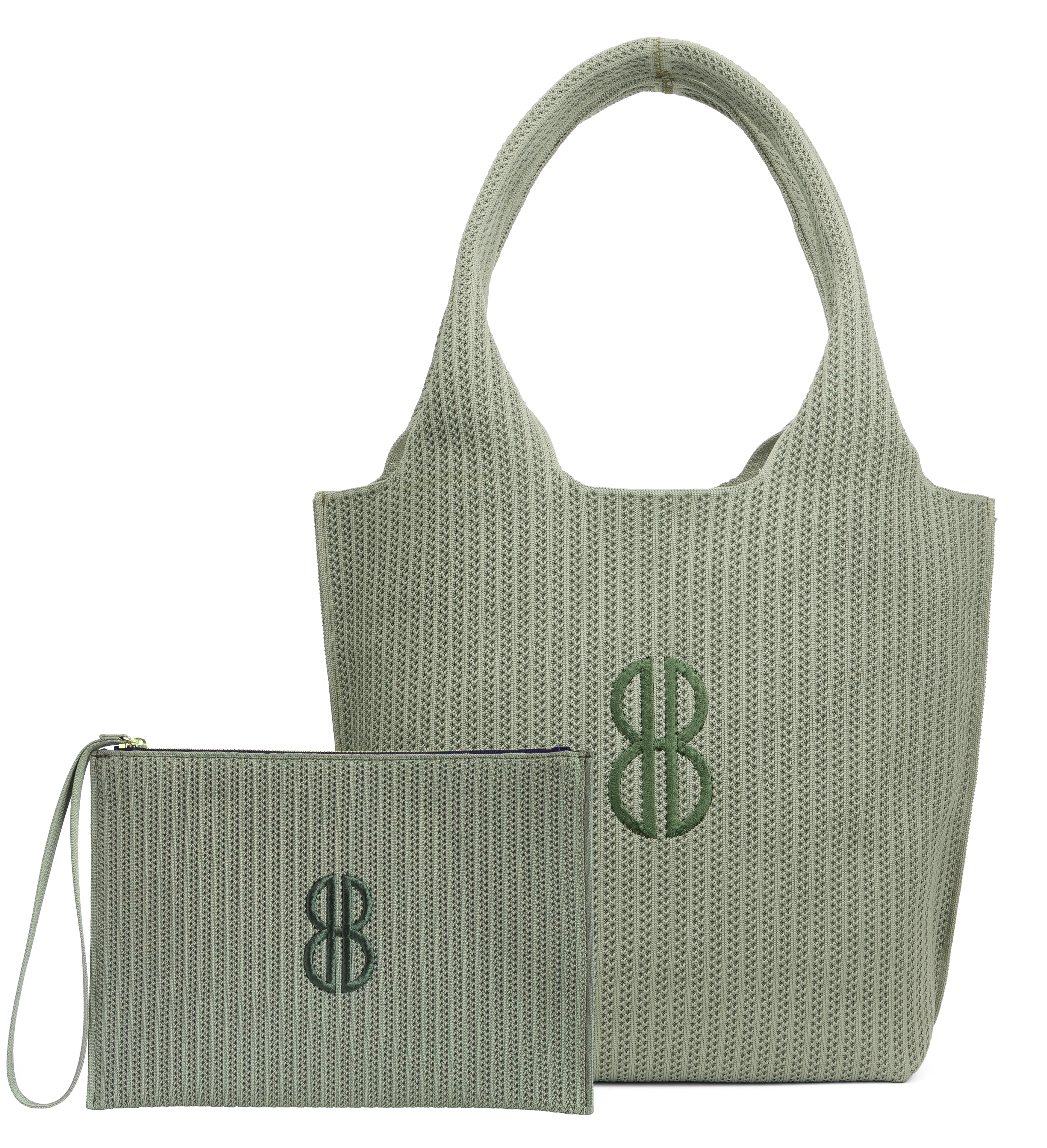 Reusable Solution Sutton City Tote - Sage Stripe Monogram - Medium