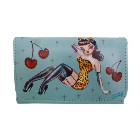 Elegant Wardrobe Practical city carry Leopard Pinup Girl Wallet in Mint by Fluff