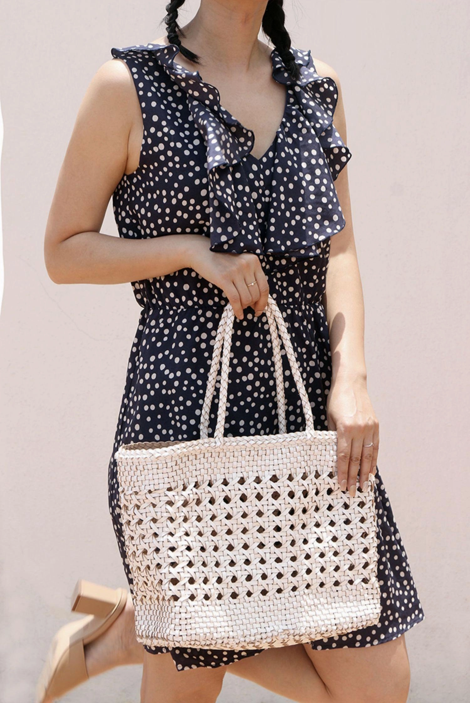 Genuine Leather Hand Woven Cuboid Shaped Ladies Tote Bag | Open Rattan Woven Triple Jump Bamboo Ladies Hobo Holiday Bag, Weekend Basket Bag Urban Explorer