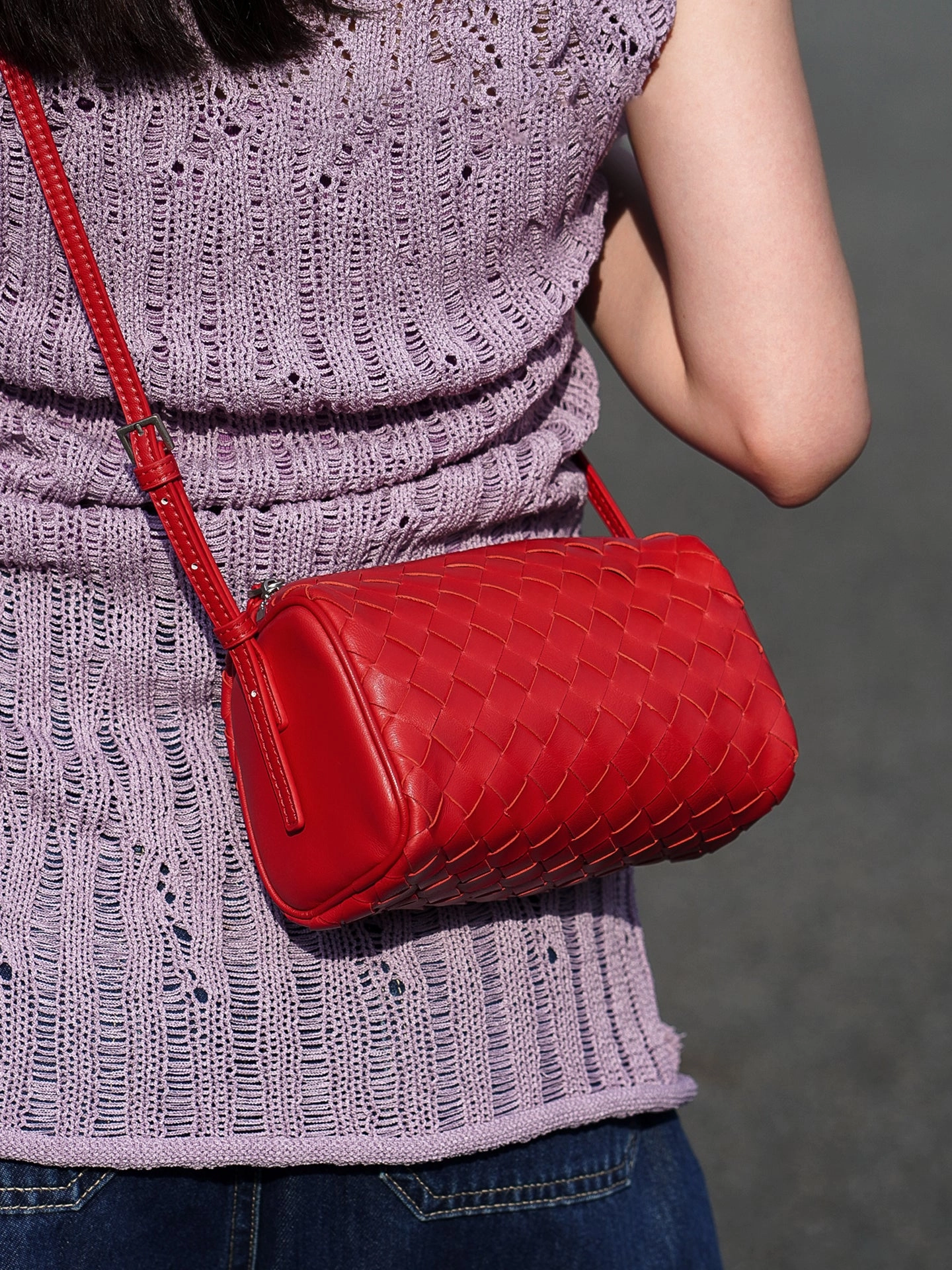 Compact Durability Fashion Travel Lambskin Leather Woven Boston Bag, Mini Designer Bag, Leather Box Shoulder Bag, Classic Leather Handbag, Minimalist Genuine Leather Crossbody Purse