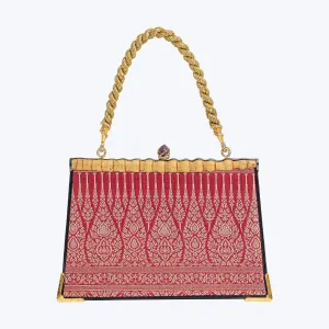Everyday Outfit Woven Jewelled Silapacheep Handbag with Gold Silk Cord and Diamonds