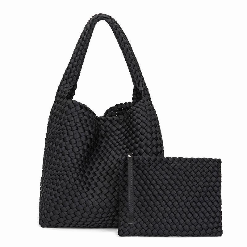 Large Handwoven Waterproof Neoprene Tote Bag, Shoulder Bag with Matching Pouch Minimal Utility Outdoor companion