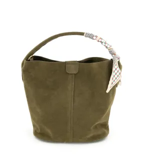 Linda Olive Suede Medium BC Bag with Scarf Sophisticated Accessory Everyday handbag