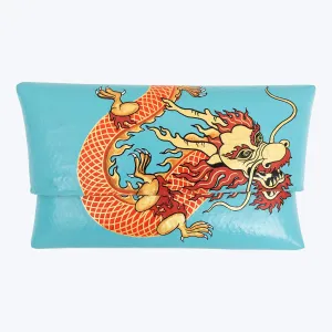Sophisticated Accessory Luxury Structure Bamboo Clutch with Hand-Painted Dragon and Tsavorite ( Blue )