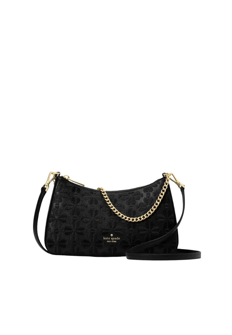 Trendy Lifestyle Look Kate Spade Spade Flower Embroidered Medium Crossbody Bag Convertible In Black KL955