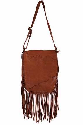 Western Shoulder Bag with Fringe and Pick Stitch Vintage Style Leather texture