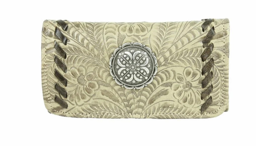 American West Handbag Lariats & Lace Collection: Leather Tri-Fold Western Wallet Modern Simplicity