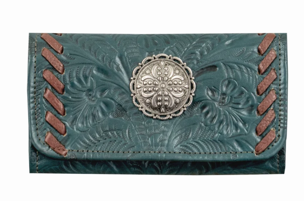 American West Handbag Lariats & Lace Collection: Leather Tri-Fold Western Wallet Compact Harmony