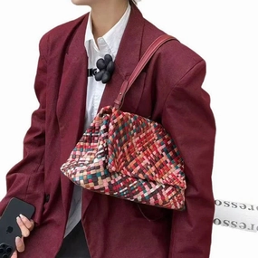 Multiple Colour Lambskin Hobo Bag, Large Handcrafted Woven Leather Shoulder Bag Functional Companion