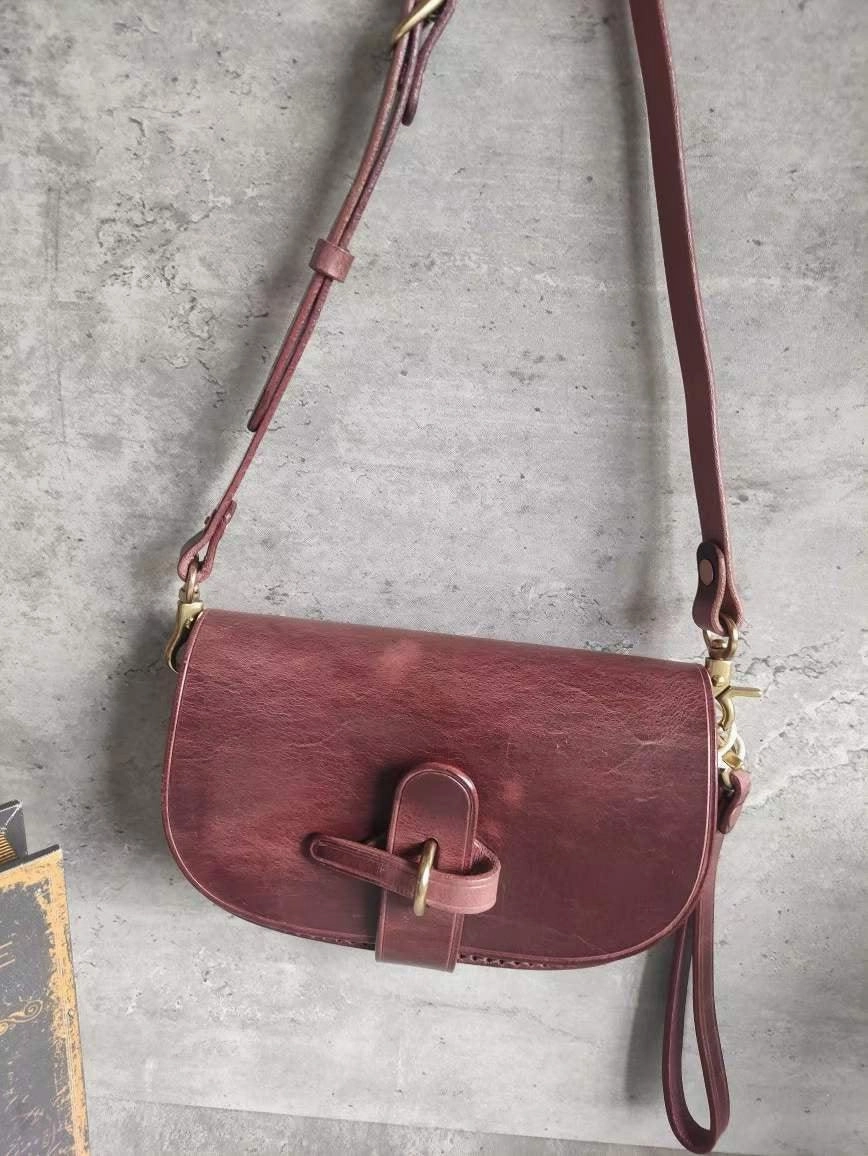 Fashion Practicality Handcrafted Vintage Designer Saddle Bag, Italian Cowhide Leather Shoulder Bag, Women Crossbody Bag, Gift for Her, Black, Coffee, Pink