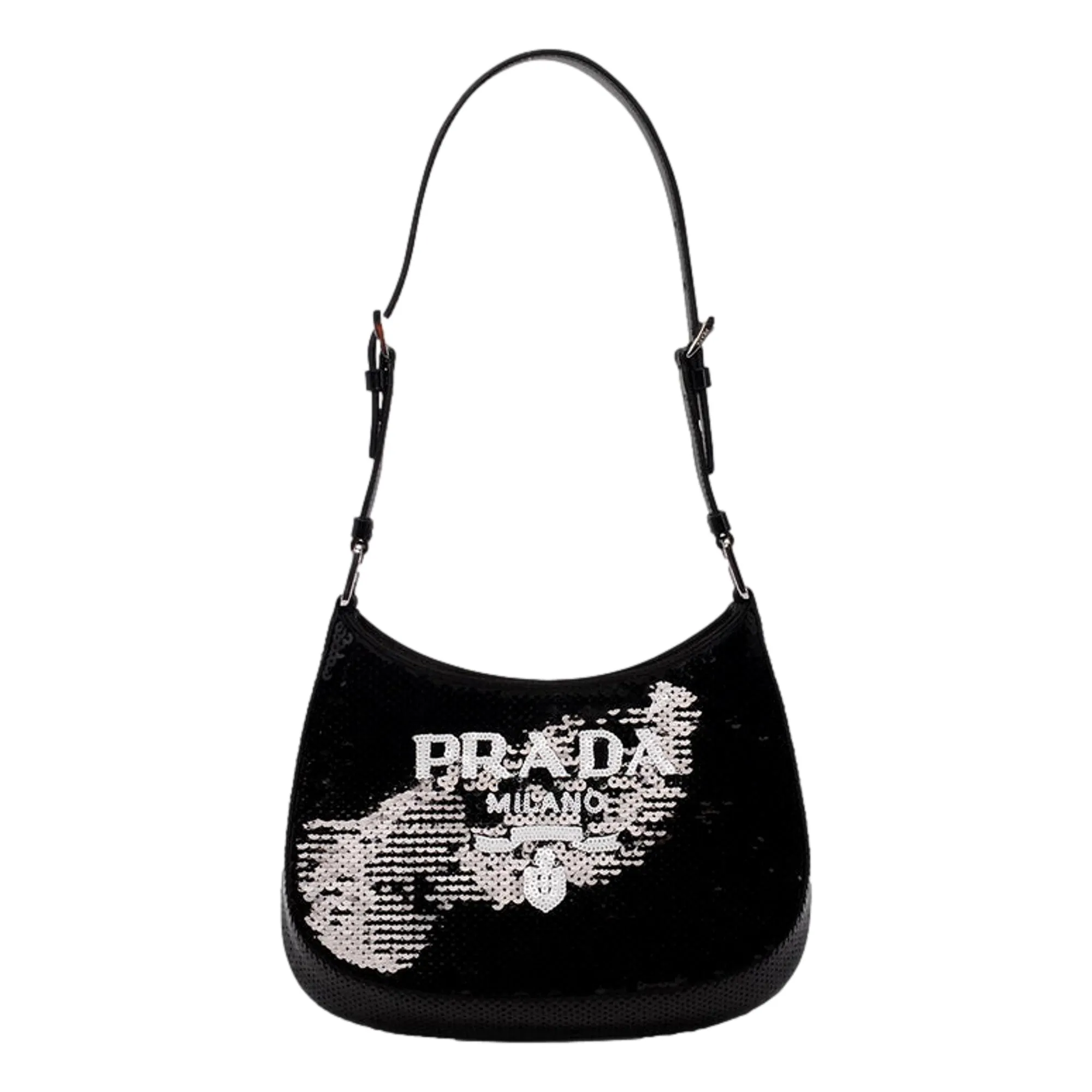 Travel Necessity Minimal Travel Prada Cleo Black and White Sequin Milano Logo Mini Leather Shoulder Bag