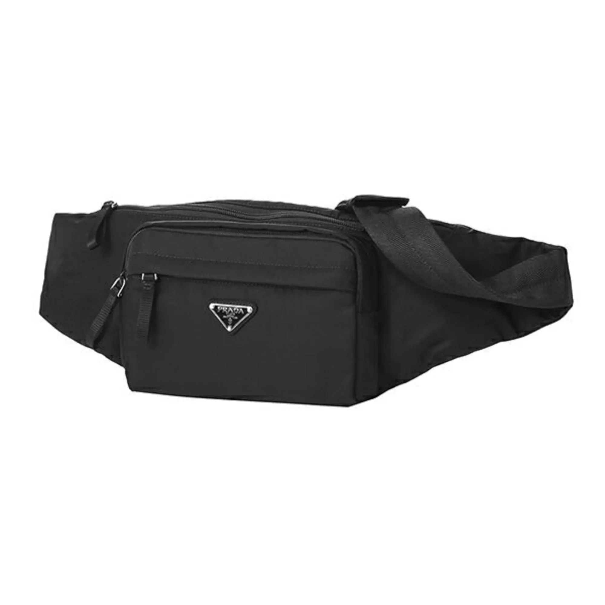 Versatile Function Outdoor Lifestyle Prada Marsupio Tessuto Nylon Triangle Logo Black Adjustable Belt Bag