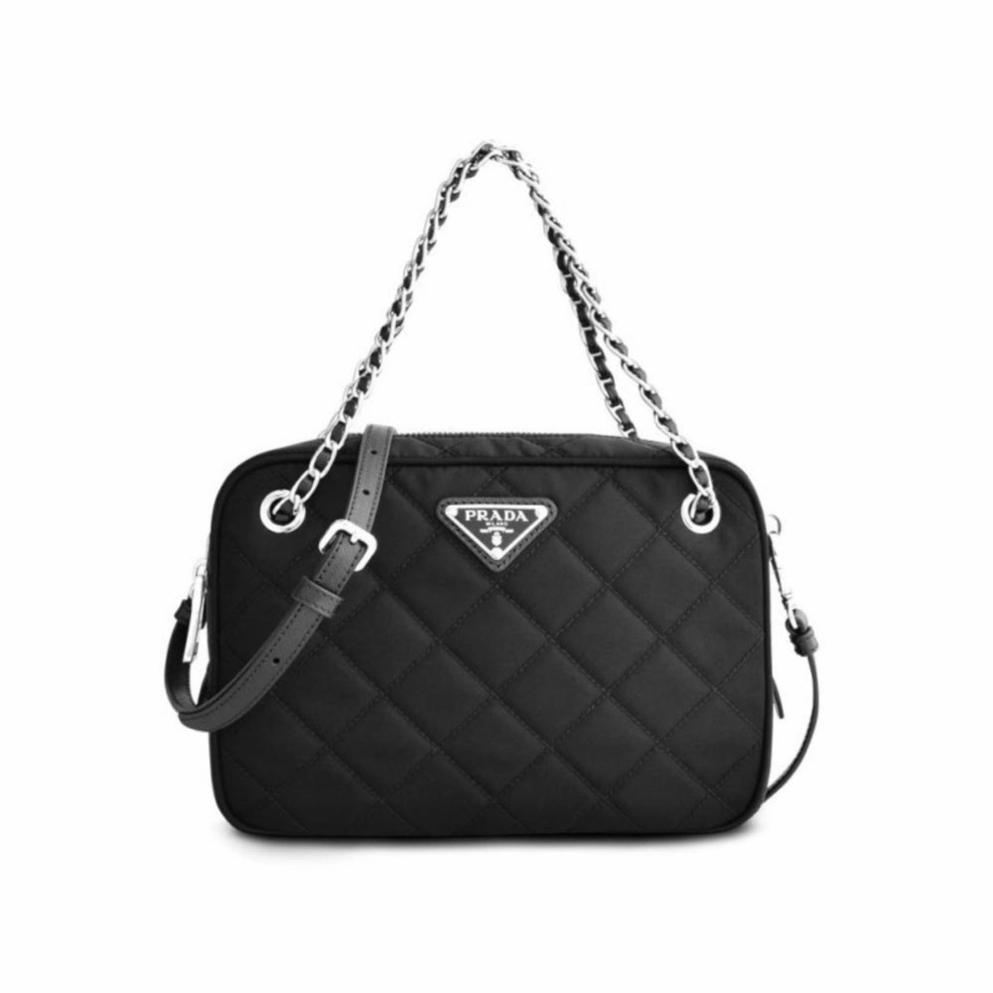 Minimal Form Prada Re-Edtion Nylon Quilted Black Triangle Logo Crossbody Bag