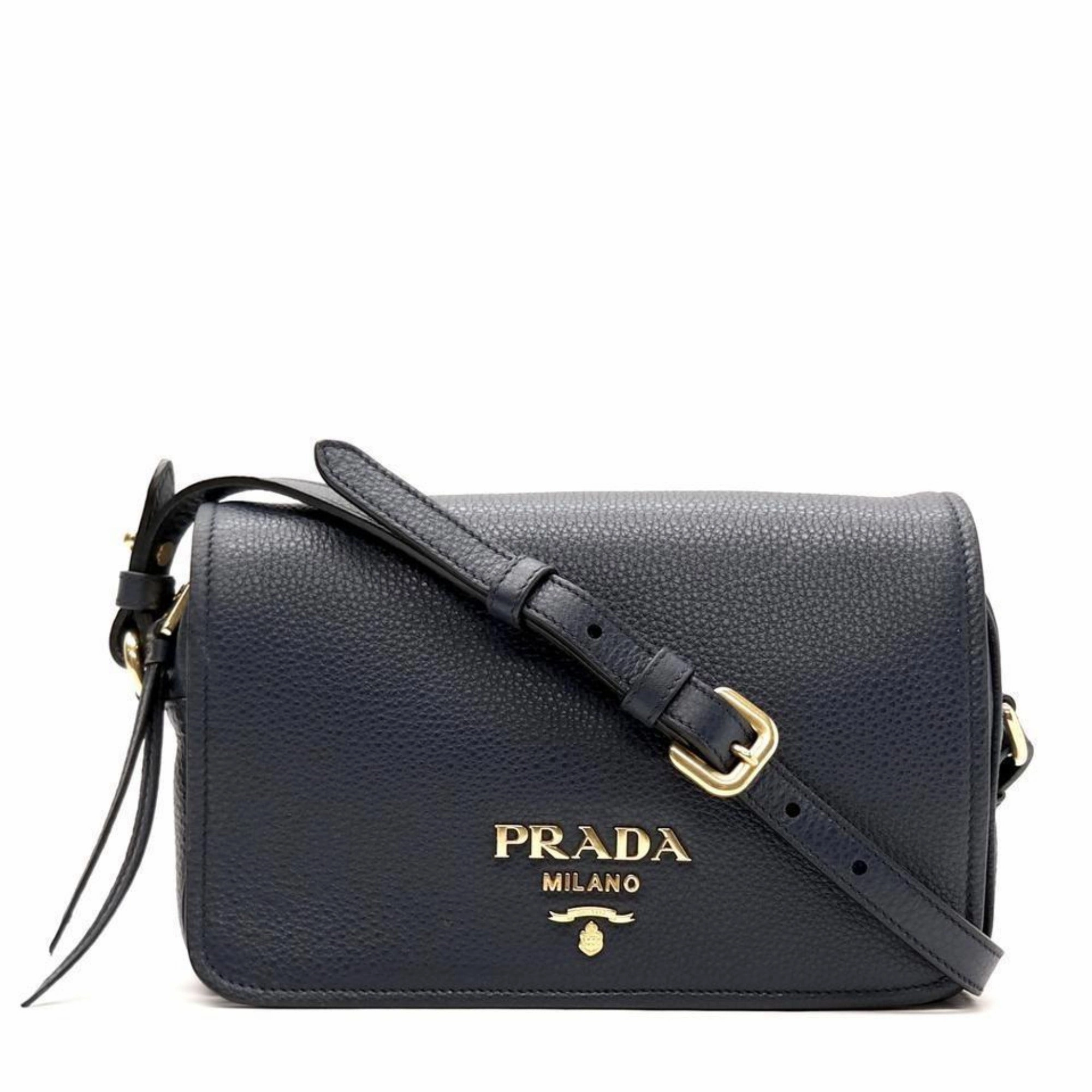 Prada Vitello Phenix Baltico Blue Leather Flap Medium Crossbody Bag Minimalist Organizer Sporty Vibe