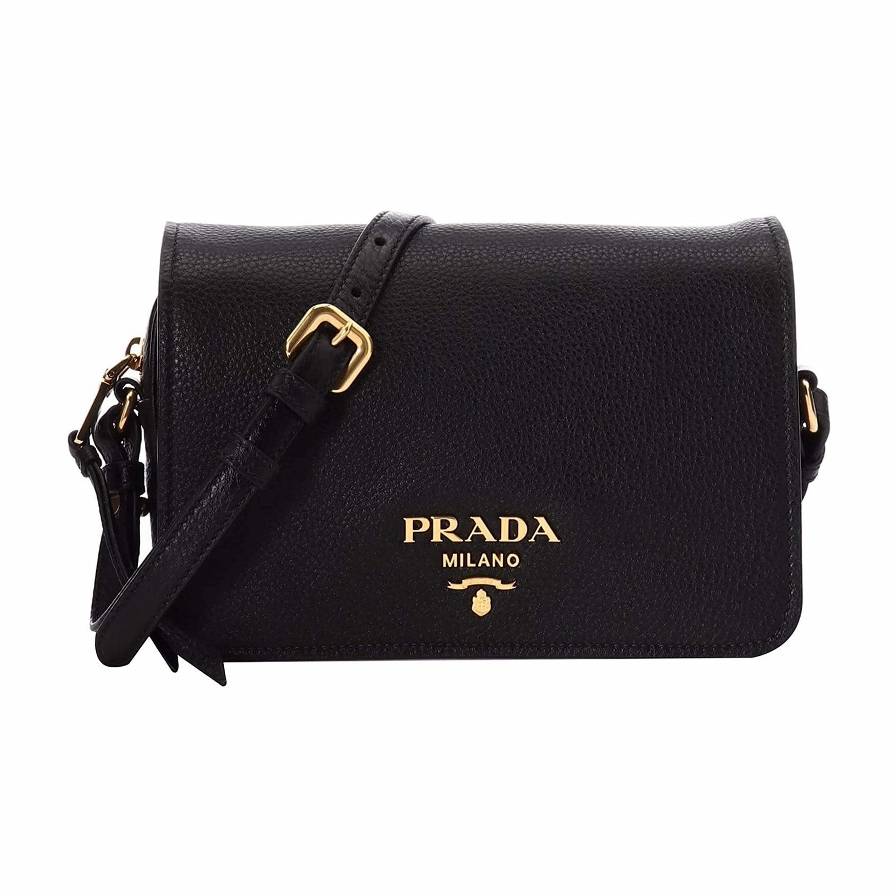 Prada Vitello Phenix Black Leather Flap Crossbody Bag Weekend Look