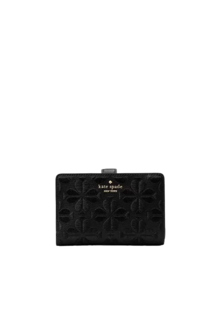 High Durability Urban Minimalism Kate Spade Spade Flower Embroidered Medium Bifold Wallet In Black KL899