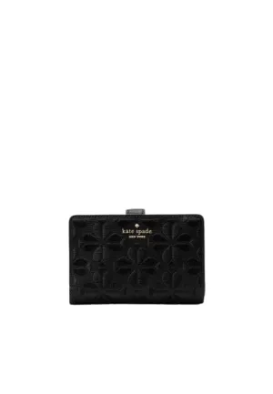 High Durability Urban Minimalism Kate Spade Spade Flower Embroidered Medium Bifold Wallet In Black KL899