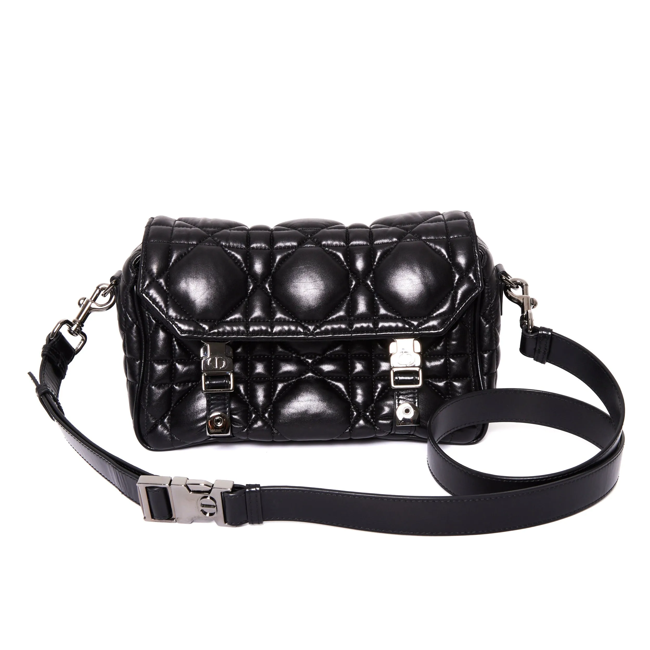 Luxury Accent DIOR Diorcamp Quilted Crossbody Bag in Black Macrocannage Calfskin Leather