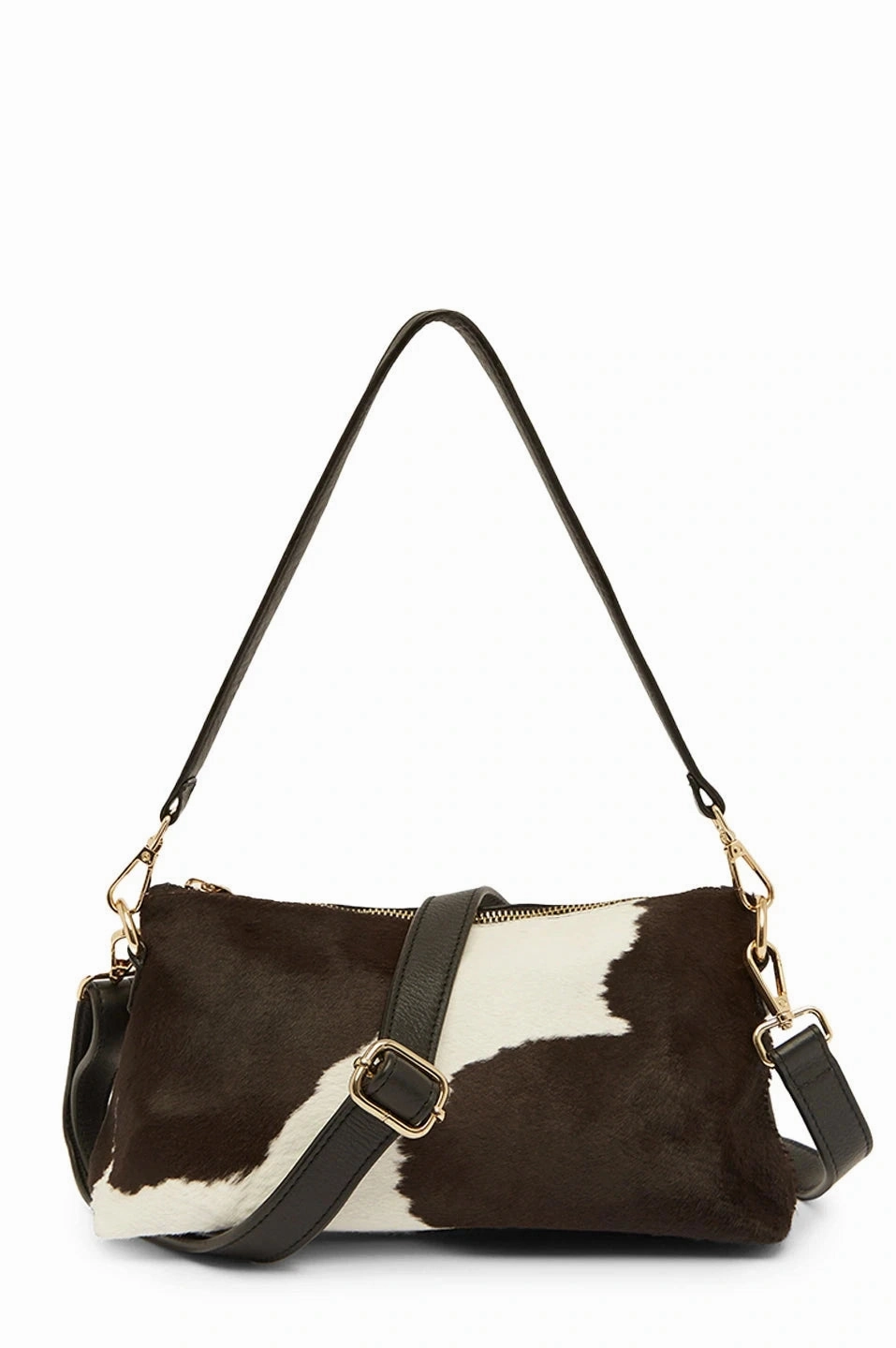 Marisol Leather Shoulder Bag Black & White Cowhide Minimal Utility