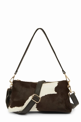 Marisol Leather Shoulder Bag Black & White Cowhide Minimal Utility
