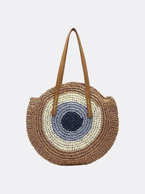 Serena Round Colorblock Straw Bag ?C Multicolor Circle Tote Compact Shopper
