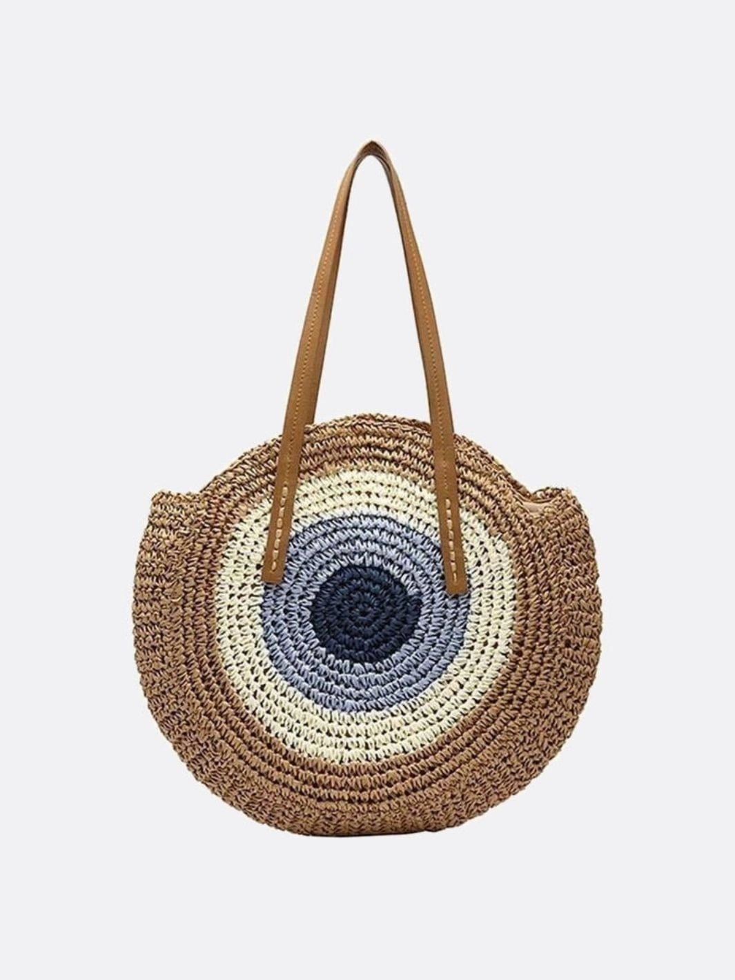 Serena Round Colorblock Straw Bag ?C Multicolor Circle Tote Compact Shopper