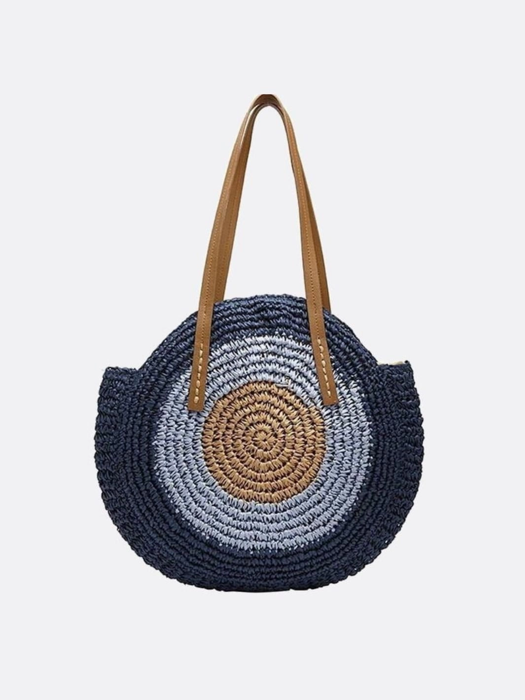 Serena Round Colorblock Straw Bag ?C Multicolor Circle Tote Minimal Look