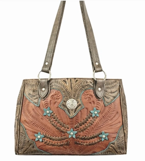 Chic Finish American West Handbag Desert Wildflower Collection: Leather Western Multi Compartment Organizer Tote