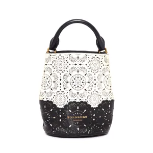 BURBERRY Prorsom Calfskin Laser Cut Lace Orchard Bucket Bag Black White Minimal Edge