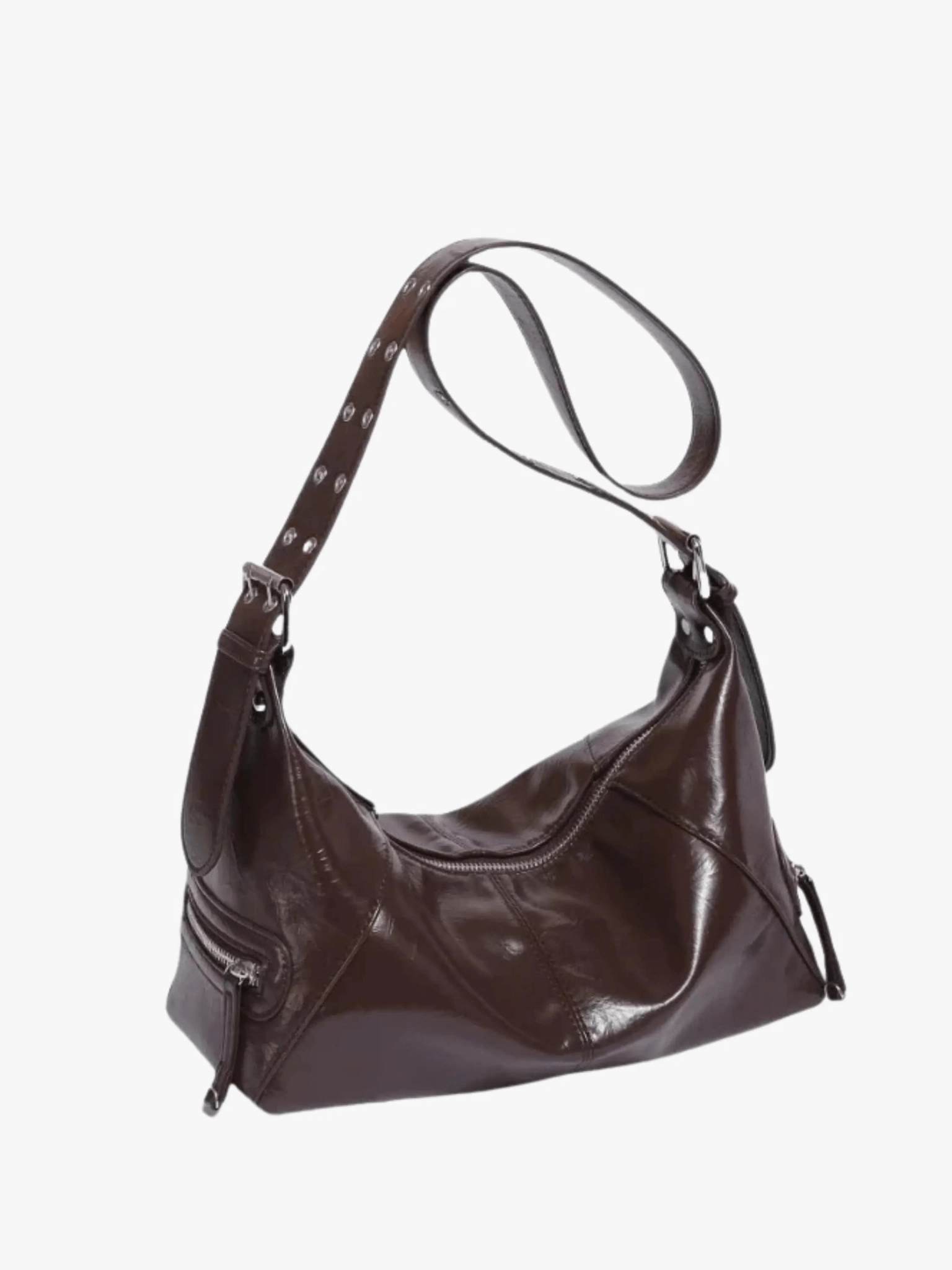 Isla | Luxe Black Patent Leather Shoulder Bag ?C Sleek & Edgy Practical Utility Functional Carry