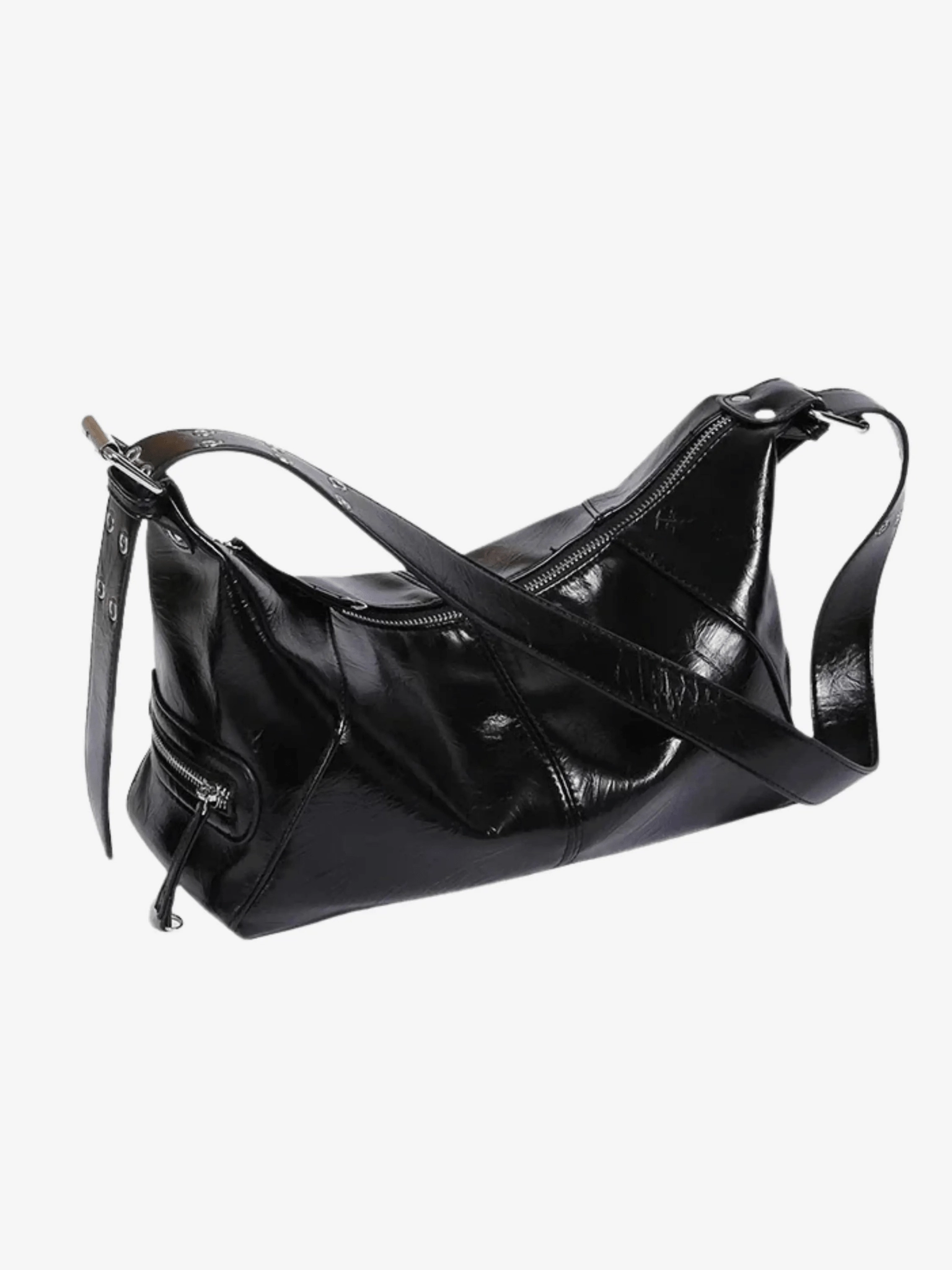 Refined Texture Isla | Luxe Black Patent Leather Shoulder Bag ?C Sleek & Edgy