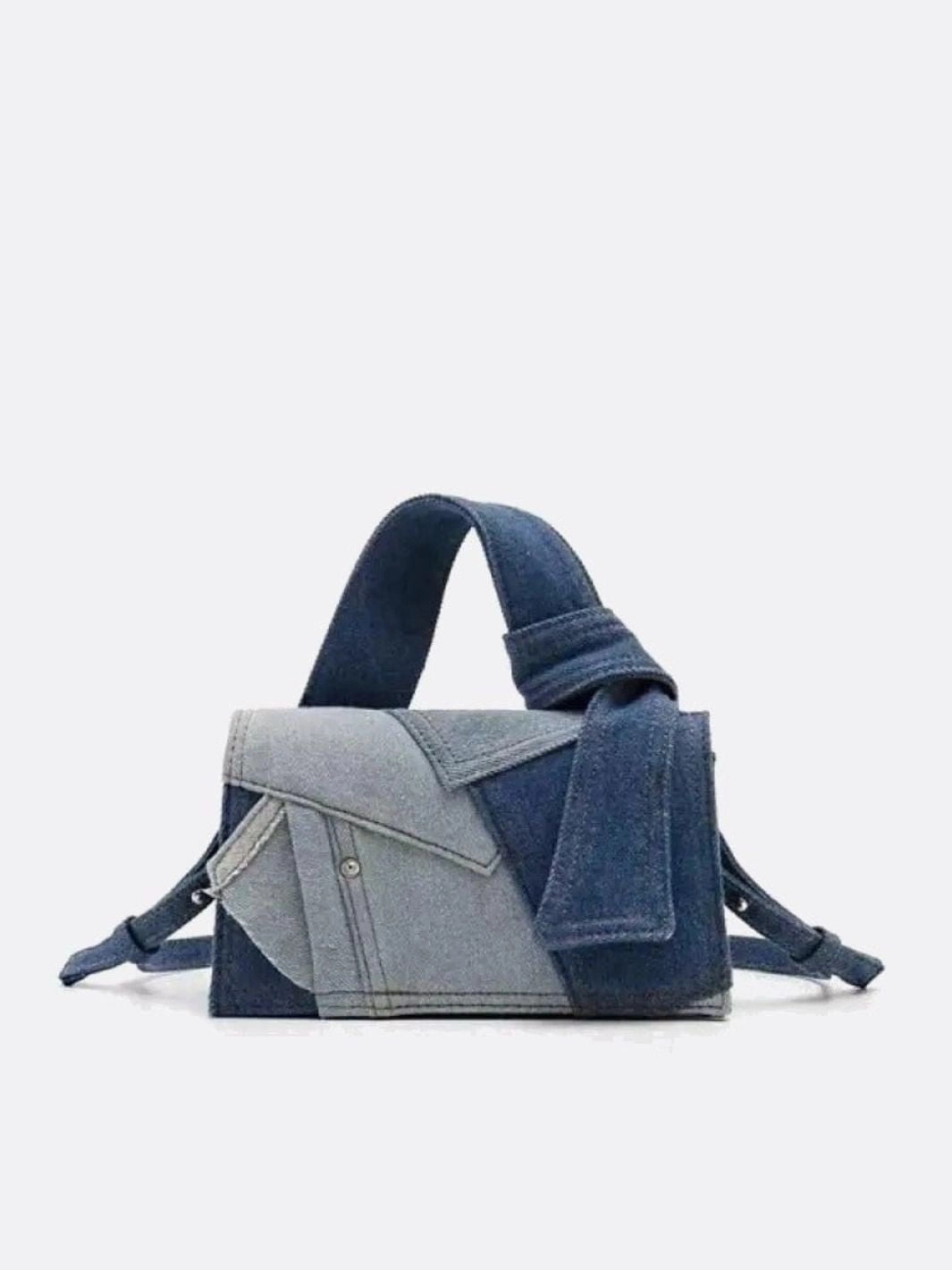Urban Design The perfect balance of form and function Rebel Denim Patchwork Bag ?C Jean-Inspired Handbag with Top Handle & Tie Detail