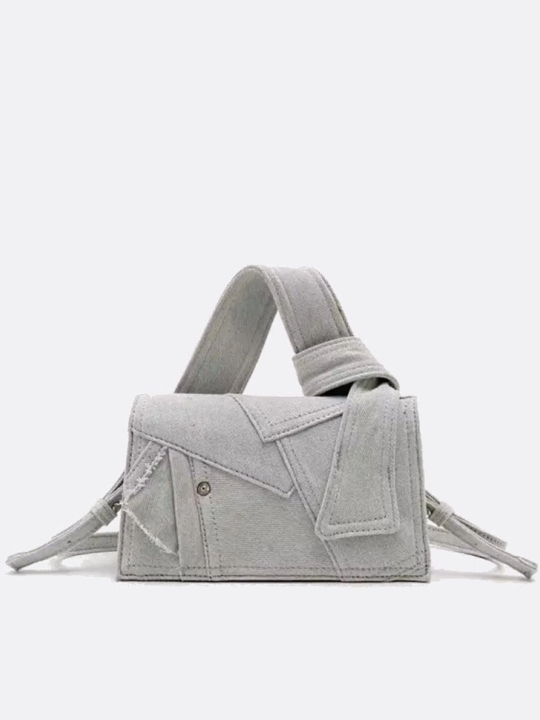 Rebel Denim Patchwork Bag ?C Jean-Inspired Handbag with Top Handle & Tie Detail Trend Alert Comfortable strap that distributes weight evenly