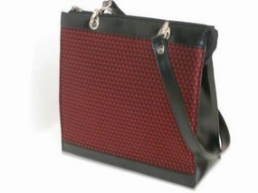 Red and Black Silk with Leather Trim Handbag Fashion Taste