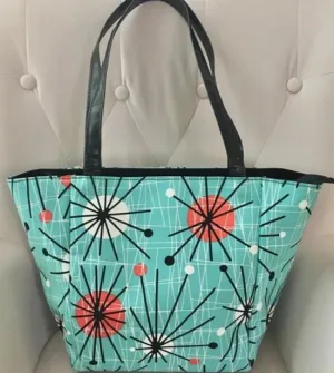 Turquoise Mint 50's Retro Sputnik Tote Handbag Structured Base