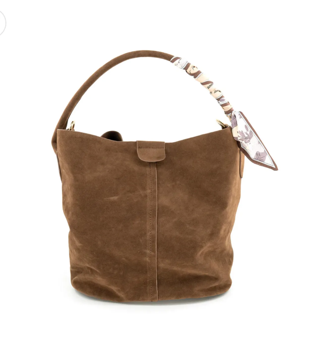 Linda Chocolate Suede Medium BC Bag with Scarf Classic Elegance