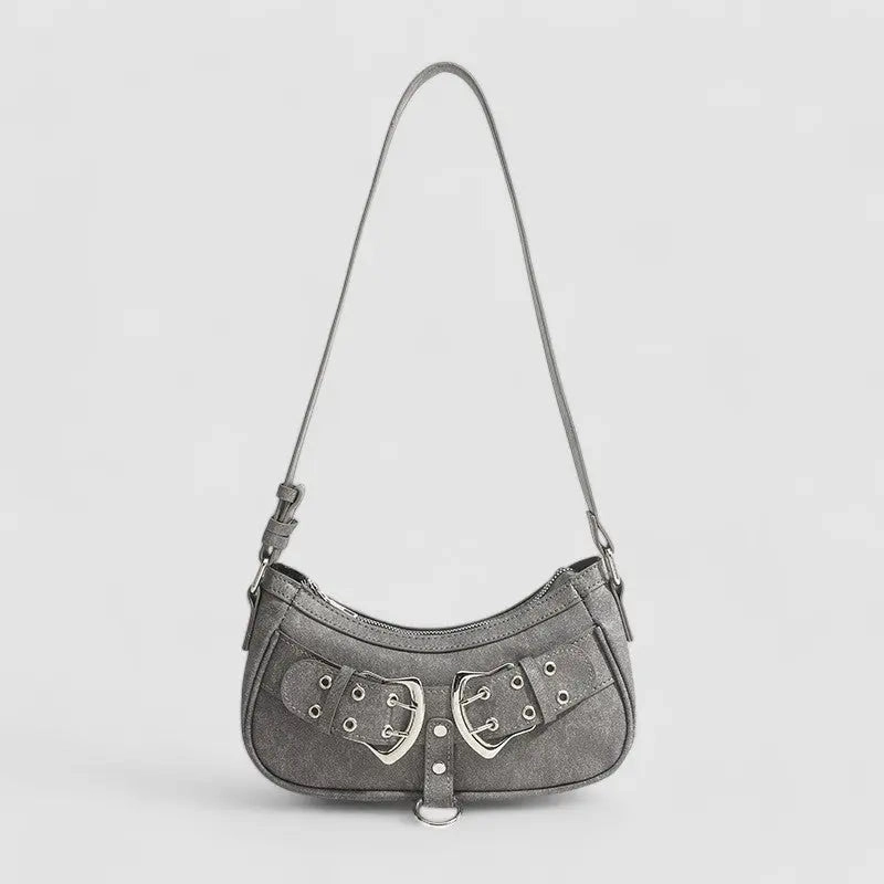 Urban Traveler Zara | Grey Buckle Accent Shoulder Bag ?C Edgy & Chic