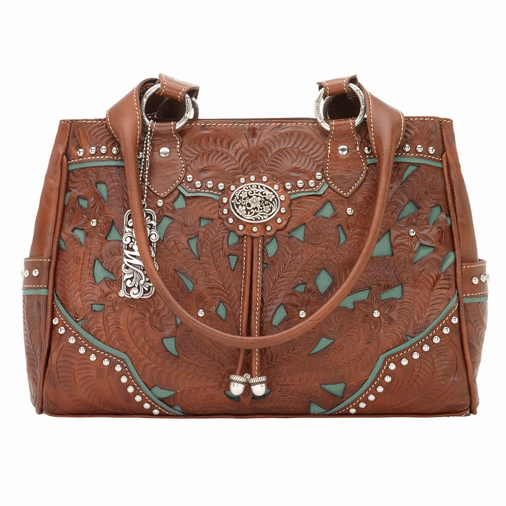 American West Handbag Lady Lace Collection: Leather Western Multi Compartment Functional Accessory