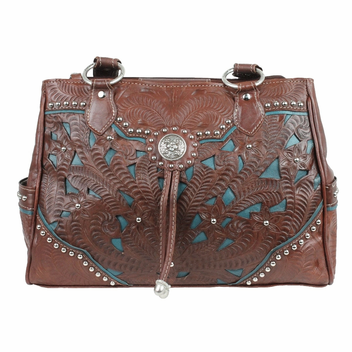American West Handbag Lady Lace Collection: Leather Western Multi Compartment Elegant pocket organizer Practical Refinement