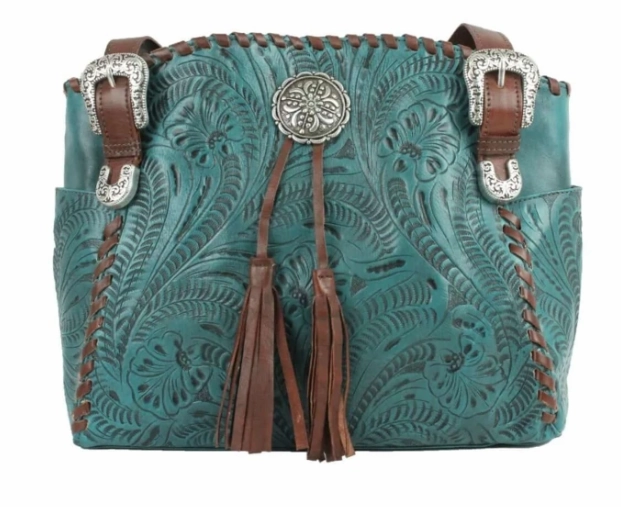 American West Handbag Lariats & Lace Collection: Leather Zip Top Tote Workday Essential Casual Journey