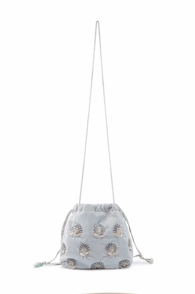 Rhiannon Velvet Drawstring Bag Grey Urban Lifestyle