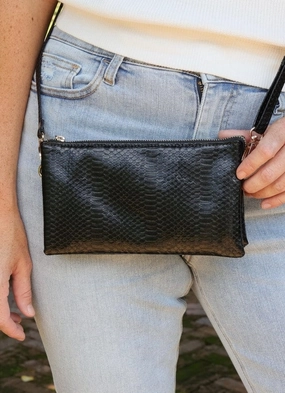 Compact Storage Liz Custom Collection Crossbody Bag - Embossed Vegan Snake